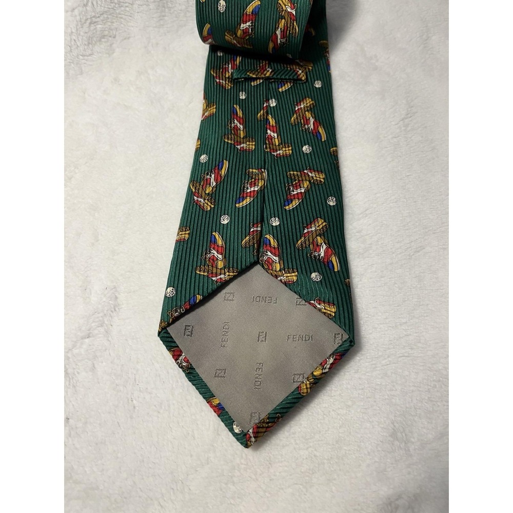 Fendi Cravatte Mens Green 100% Silk Golf Shoes Pattern Italian Designer Neck Tie - Picture 3 of 6